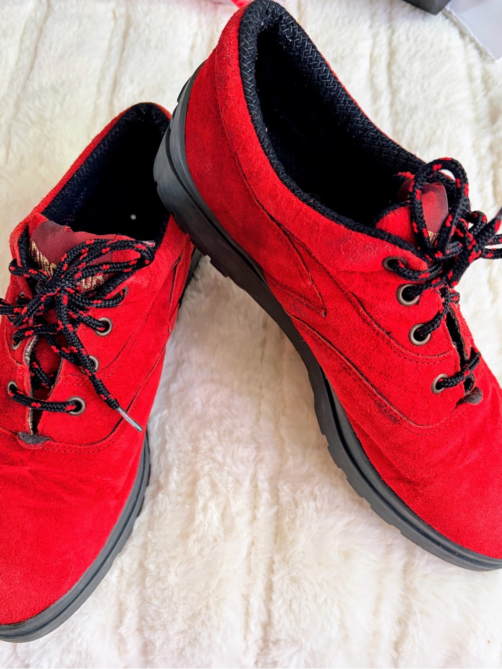 Women's Red Suede Lace-Up Sneakers